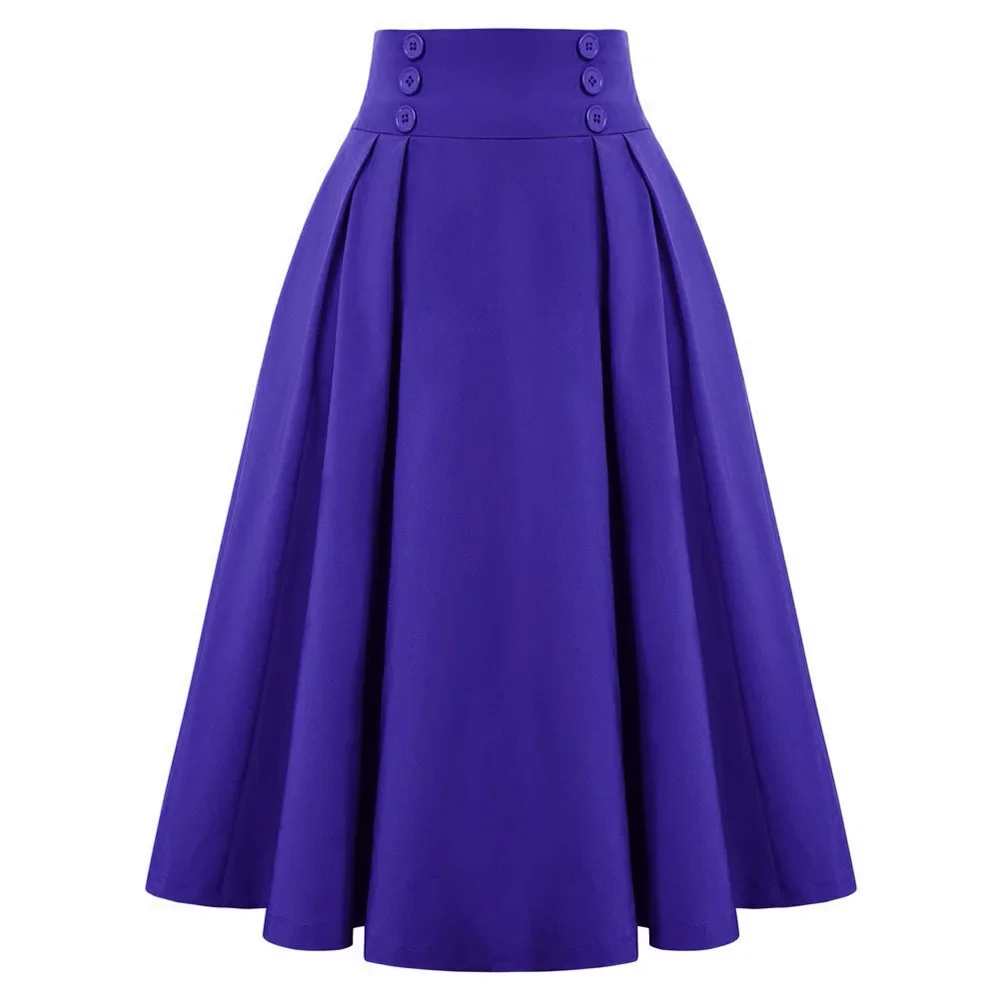 

SISHION Elastic Waist A Line Elegant Flared Midi Skirts SS0037 Solid Color Black Green Women 60s Retro Vintage Pleated Skirt