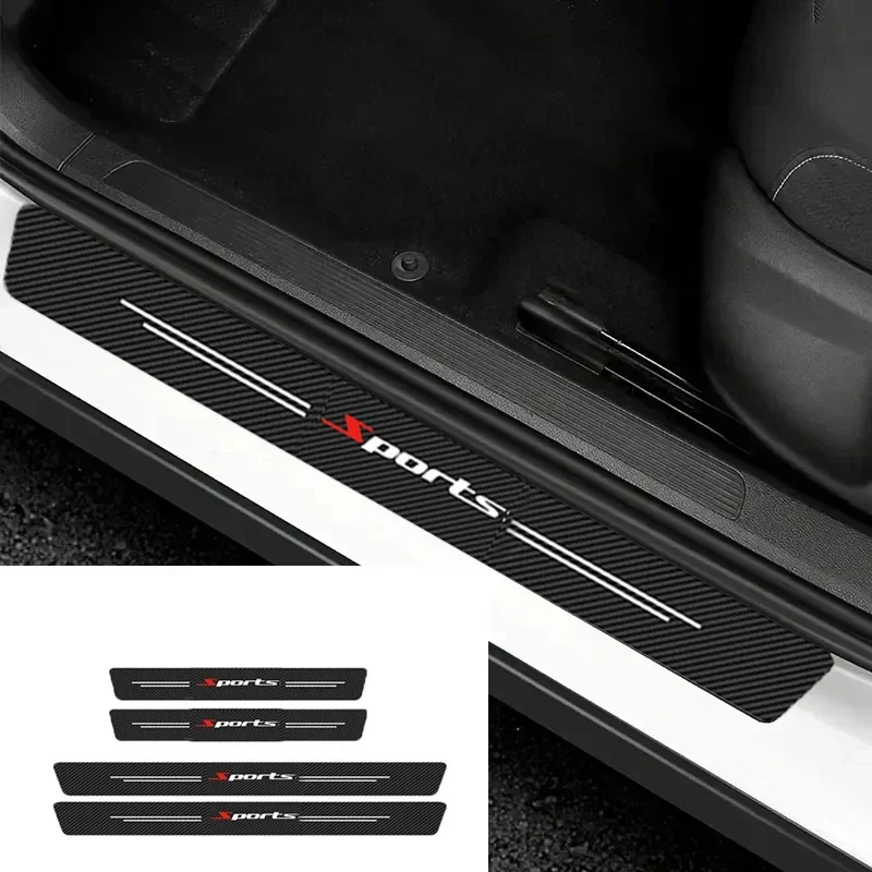 4/5PCS Car Door Sill Strip SPORT Styling Carbon Fibre Protective Strip Universal Anti-scratch and Anti-collision Door Decoration