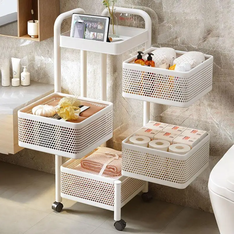 Removable Rotating Kitchen Shelving Multi-floor Home Installation Free Multi-functional Storage Rack Vegetable and Fruit Basket