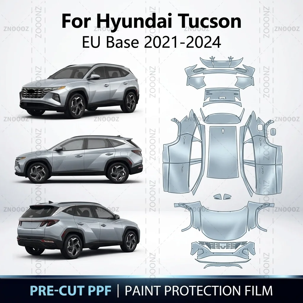 Für 2021-2024 Hyundai Tucson EU Basismodell Vorgeschnittene PPF Lackschutzfolie TPU Selbstheilende Vollfahrzeug-Schutzfolie Glänzend Transparent Matt Schwarz