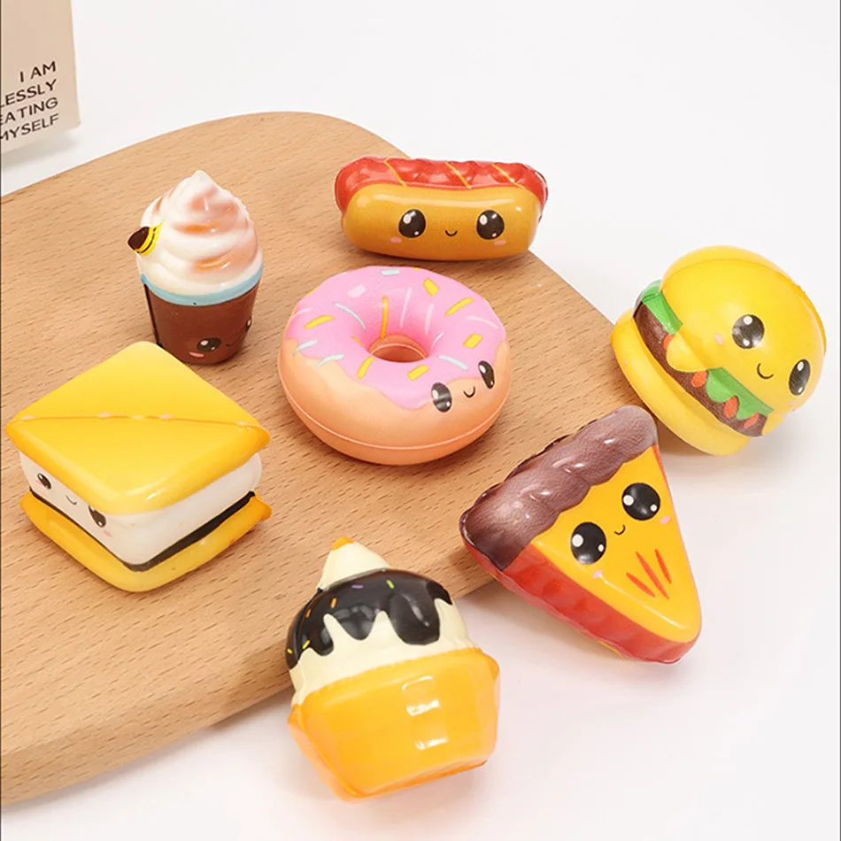Mini Food Squishy Toys, Slow Rising PU Material, Assorted Simulation Cake & Burger Stress Relief Toys, Random Style Blind Box view 4