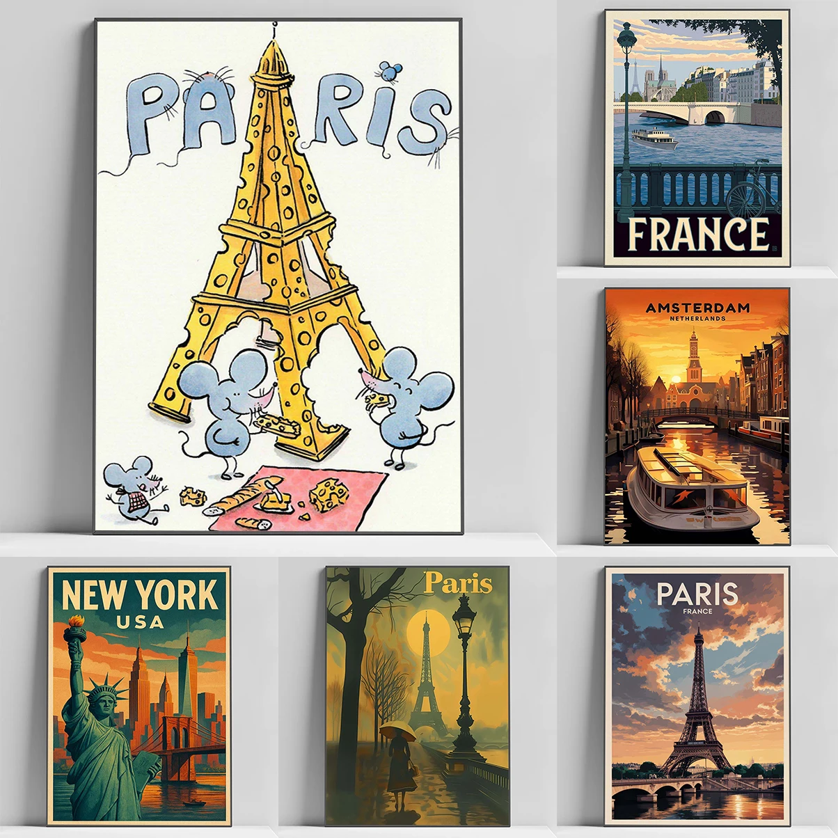 

French Tourist City Poster Home Interior Decoration Room Canvas Wall Art Mural Bedroom Decorations Bathroom Decor