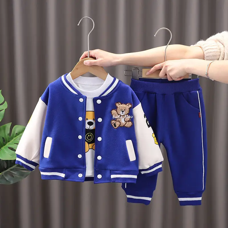 

Spring Autumn Baby Boys Character Sets Clothes Kids Jacket+T-shirt+Pants 3Pcs Tracksuits Children Cartoon Pattern Clothing