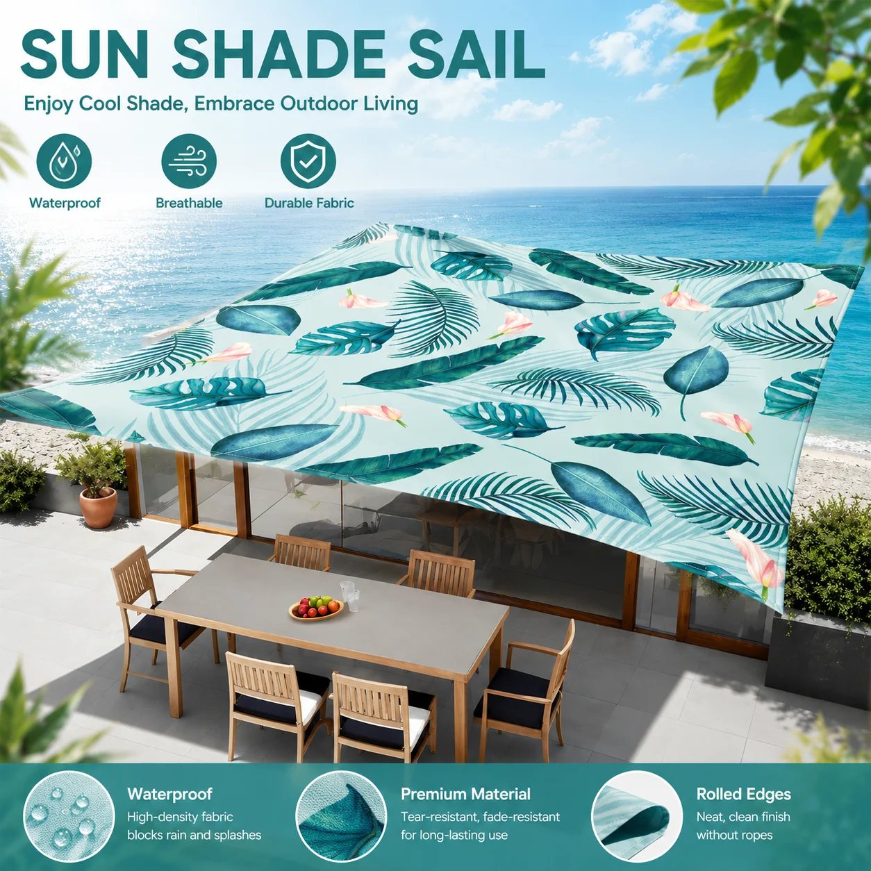 Sun Shade Sail Outdoor Canopy Tropical Palm Leaf Portable UV Protection for Beach Garden Camping Picnic Durable Awning