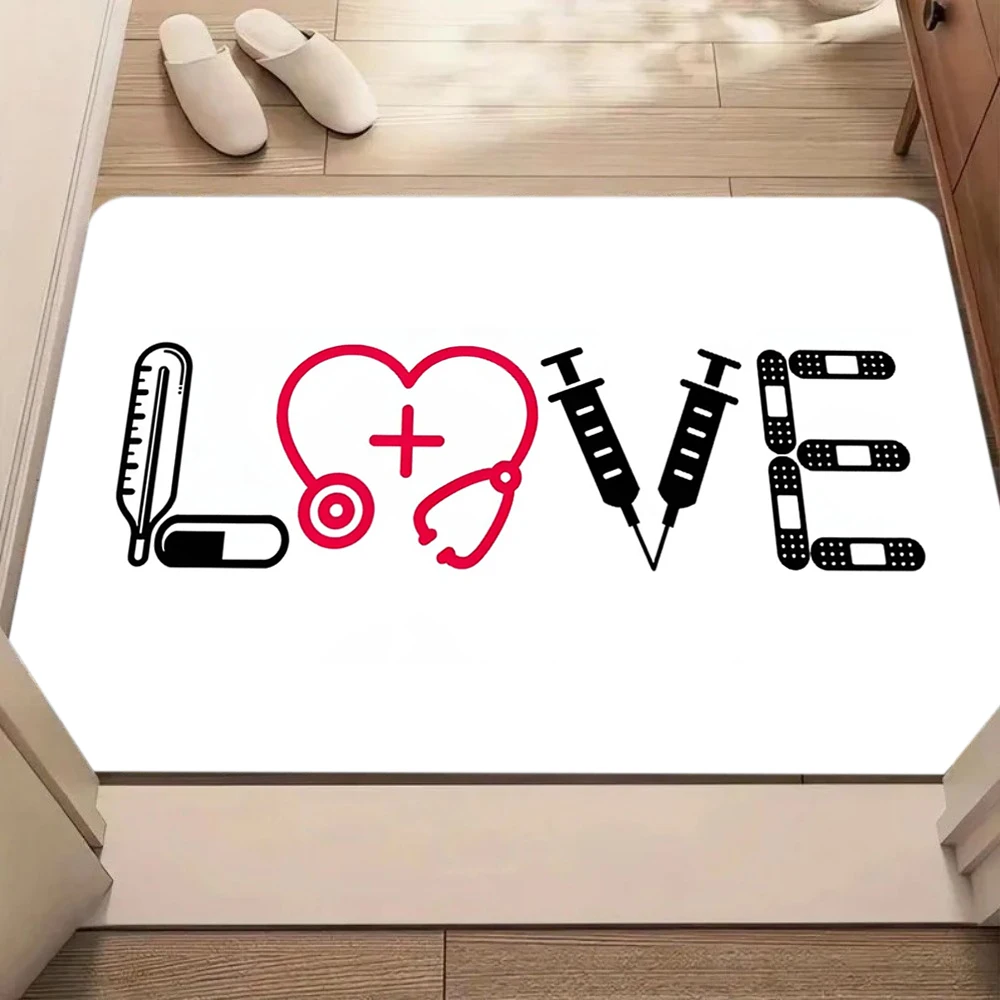 Doctor Stethoscope Print Doormat Non‑Slip Water Absorbent Floor Mat Medical Theme Decor Rug Indoor Entrance Bathroom Kitchen Hom