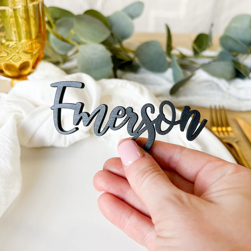 Personalized 10pcs Wedding Party Table Place Name Setting Laser Cut Wood Acrylic Name Signs Place Settings Formal Table Decor