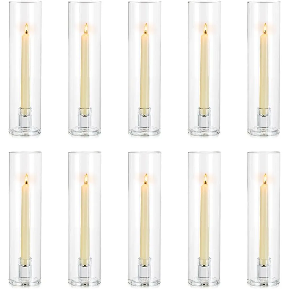 

Taper Candle Holders Glass: Hurricane Candle Holder Bulk for Tapered Candles 10 Pcs Large Crystal Candlestick Candlesticks Stick
