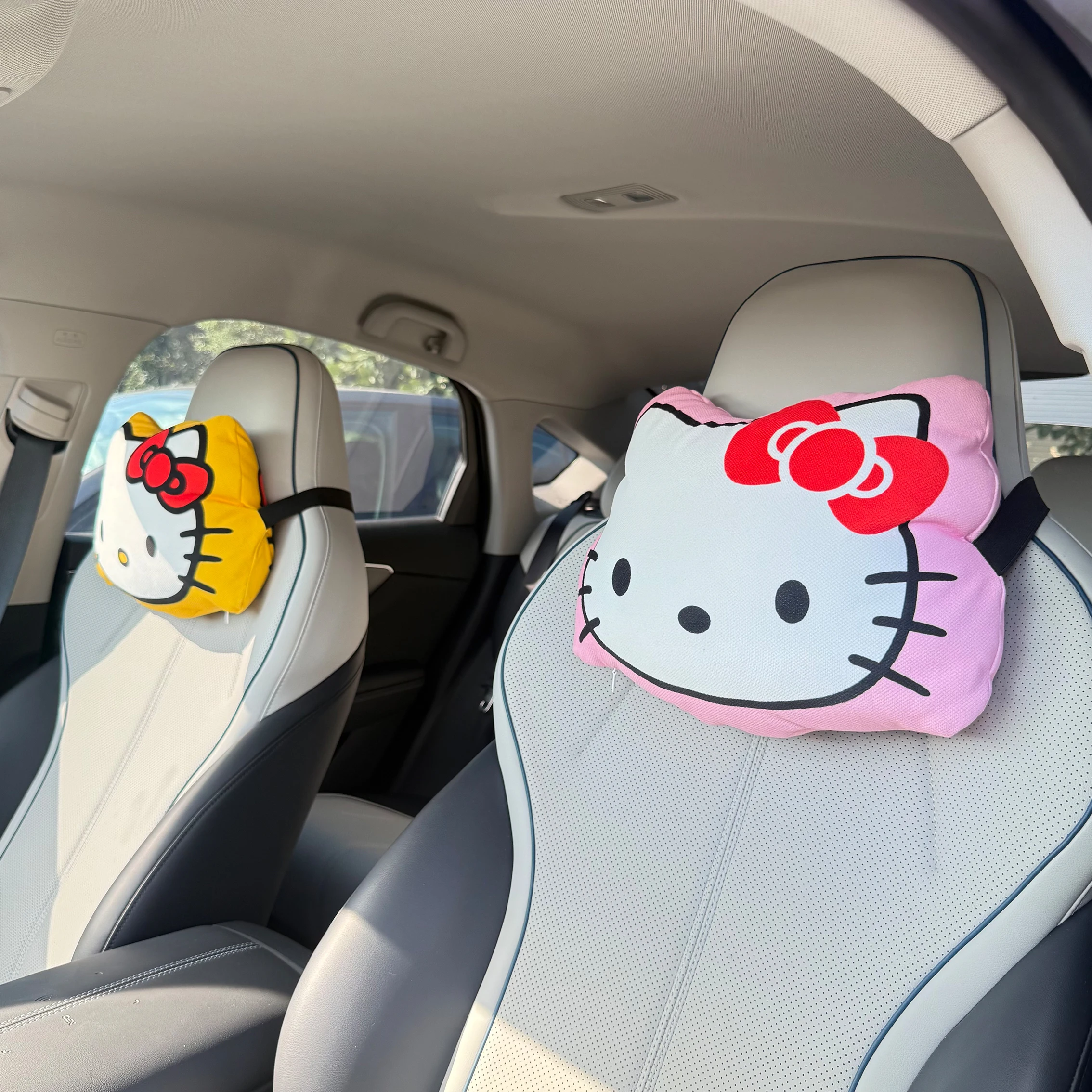 Hello Kitty Car Headrest Pillow Winter Warm Plush Doll Neck & Lumbar Support Cushion Adjustable Car Seat Pillow Seat Belt Cover - Detail 1