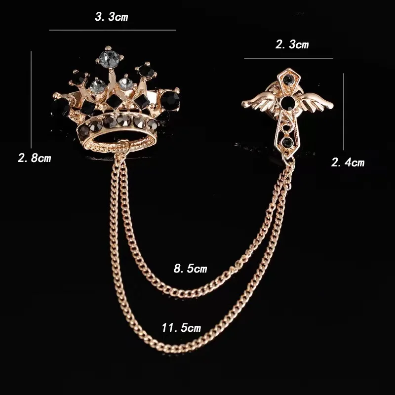 Crown Chain Brooch Vintage Tassel Crystal Brooch Temperament Rhinestone Lapel For Women Dress Mens Shirt Suit Set Collar Jewelry