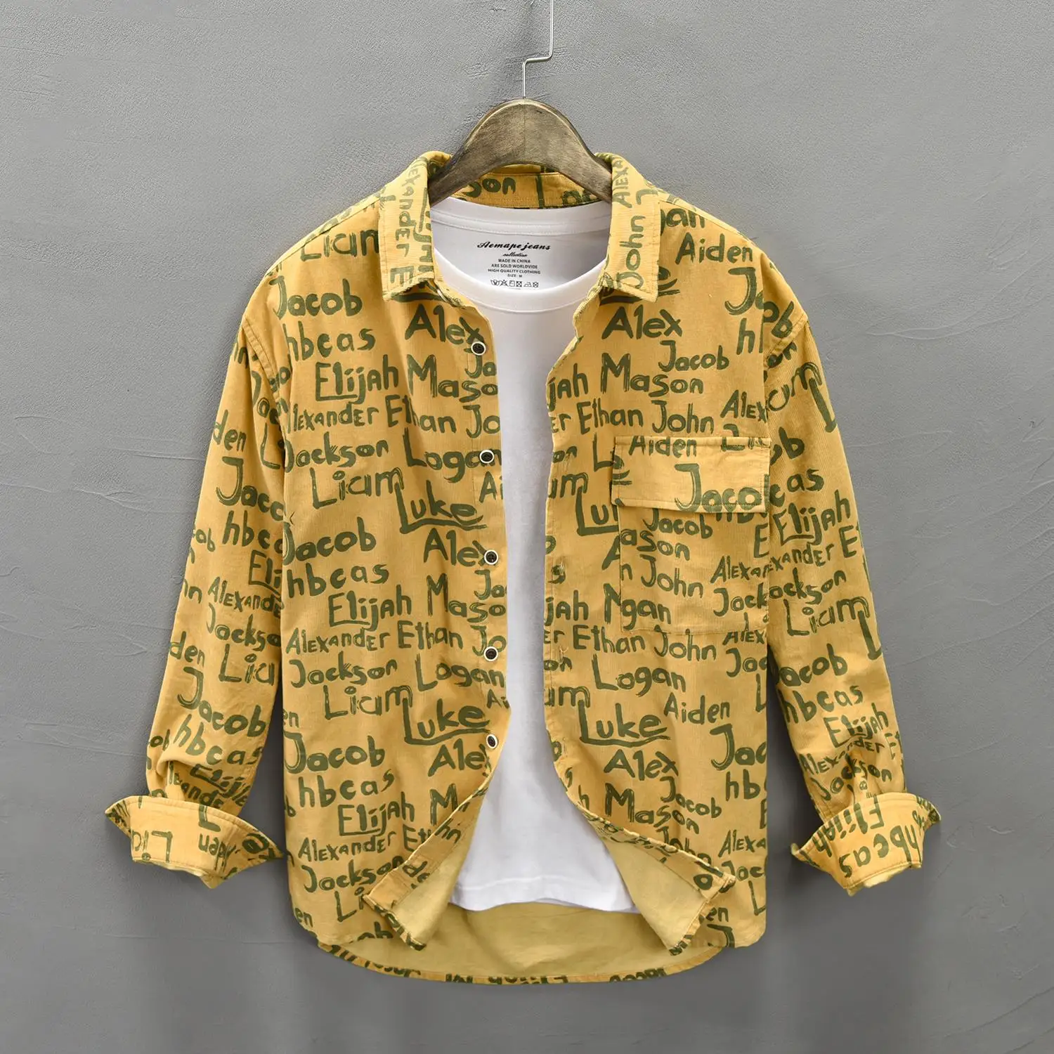 Lungo Sve Loose Fit Abbigliamento da lavoro da uomo irt Primavera Autunno Trendy Stampato Quali Capispalla Gioventù ular Colore Tessuto