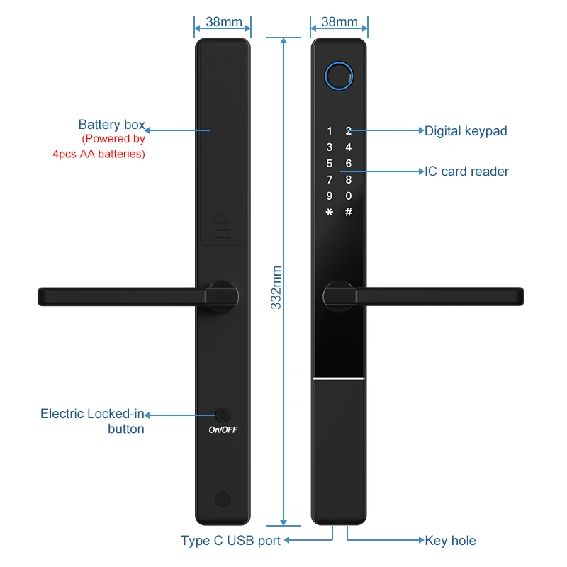 Euro 92/85/72mm Tuya wifi Smart Home Fingerprint Digital Smart door lock for UPVC Aluminium door view 5