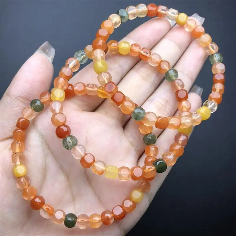 5MM Natural Colored Rabbit Hair Quartz Bracelet Crystal Smooth Round Beads For Jewelry Making Holiday Gift 1PCS