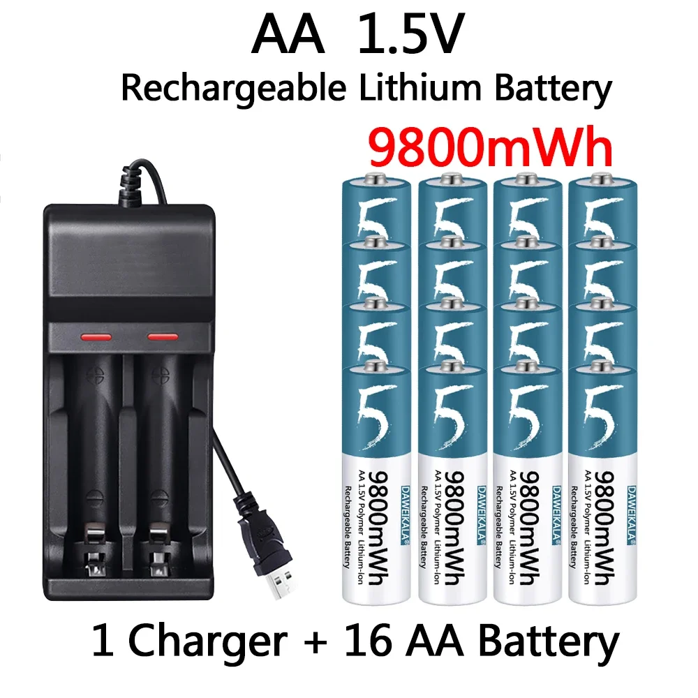 AA Battery 1.5V Rechargeable Polymer Lithium-ion Battery AA  Battery for remote control mouse fan Electric toy with USB charger