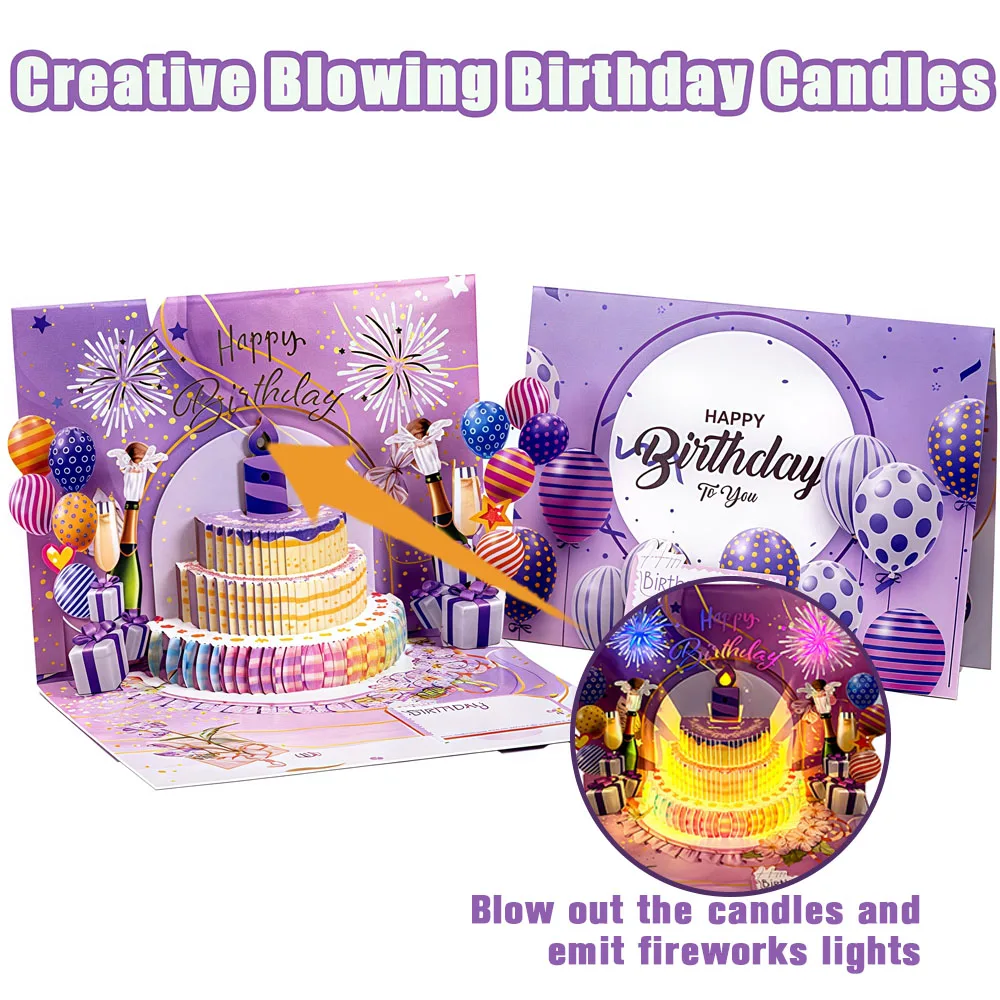 

DIY 3D Pop-Up Birthday Card with Music & Light– Creative Blowing Candles Birthday Card – Handmade Foldable Greeting Card