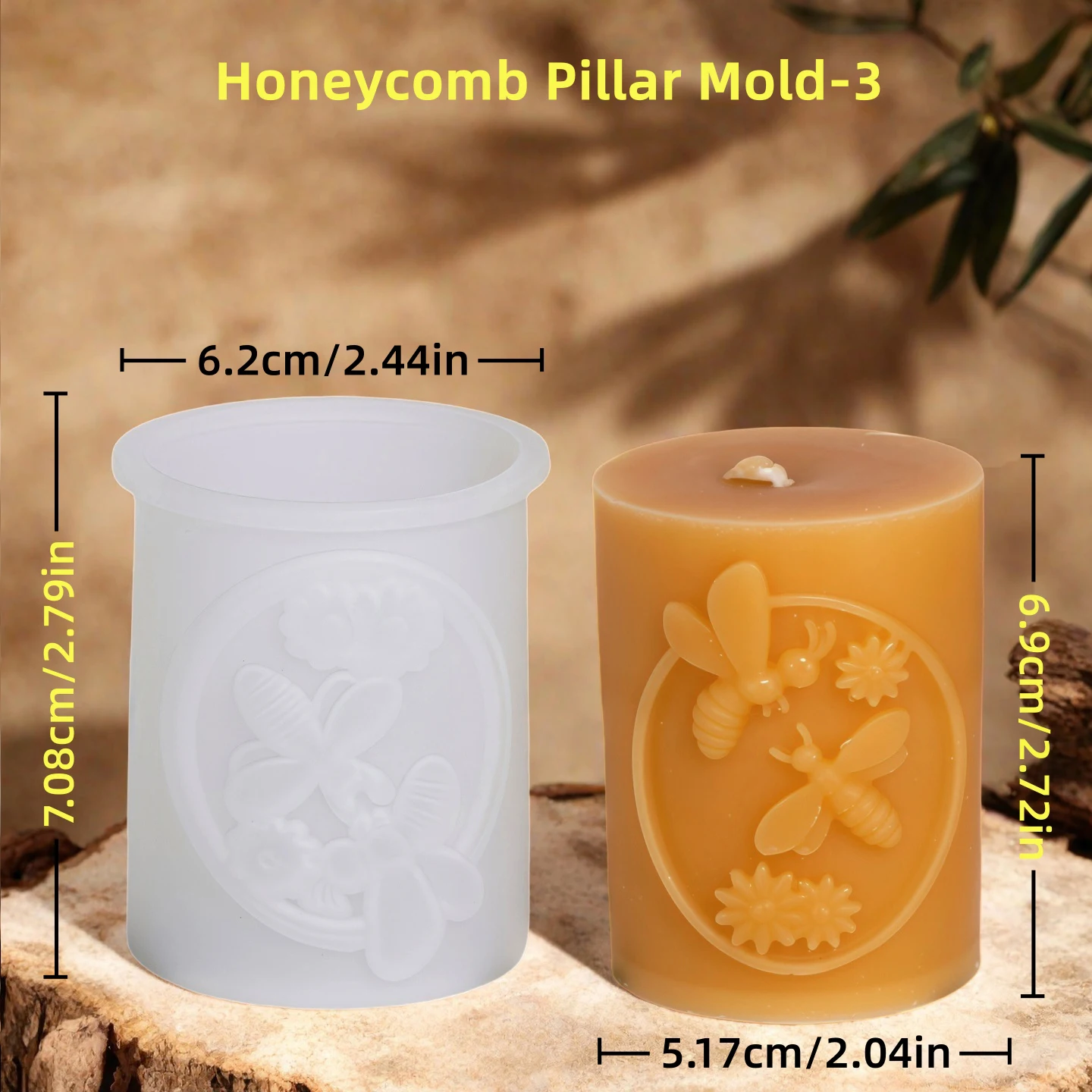 3D Waben Säule Kerze Silikon Form DIY Geprägte Biene und Blume Waben Zylinder Aromatherapie Kerze Gips Form Dekor – Detail 2