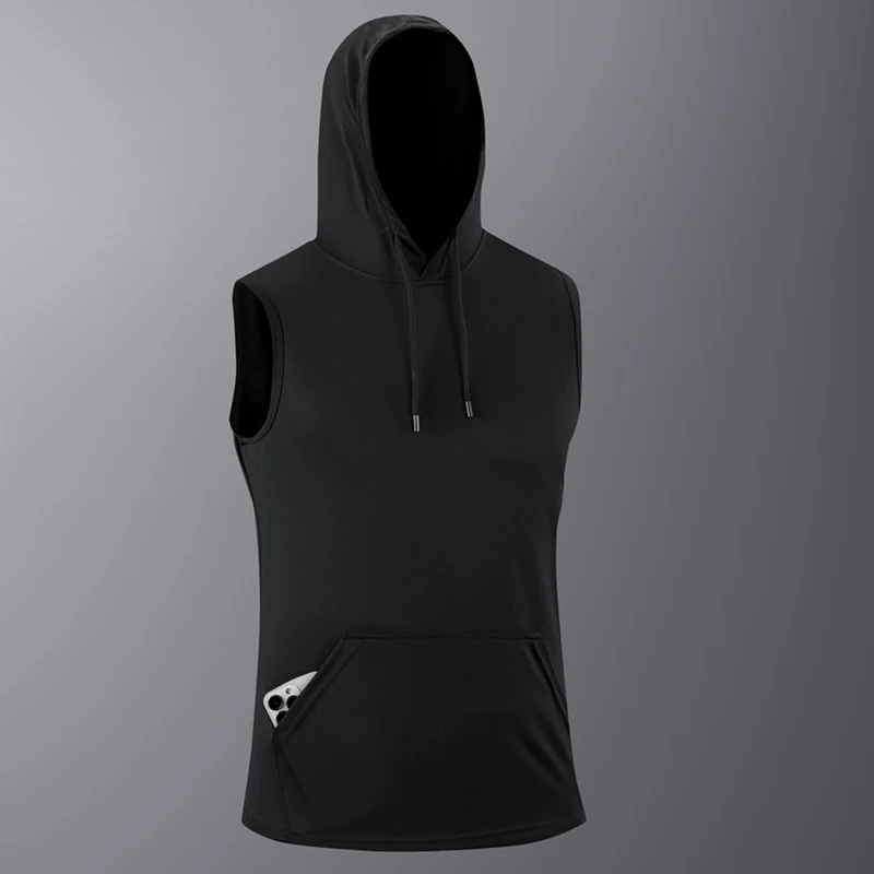 6 Stück Herren Ärmellose Kapuzen-Tanktops Schnelltrocknende Sportliche Hoodie-Weste mit Kordelzug-Tasche für Fitness, Laufen und Workout Ärmellose Shirts – Detail 4