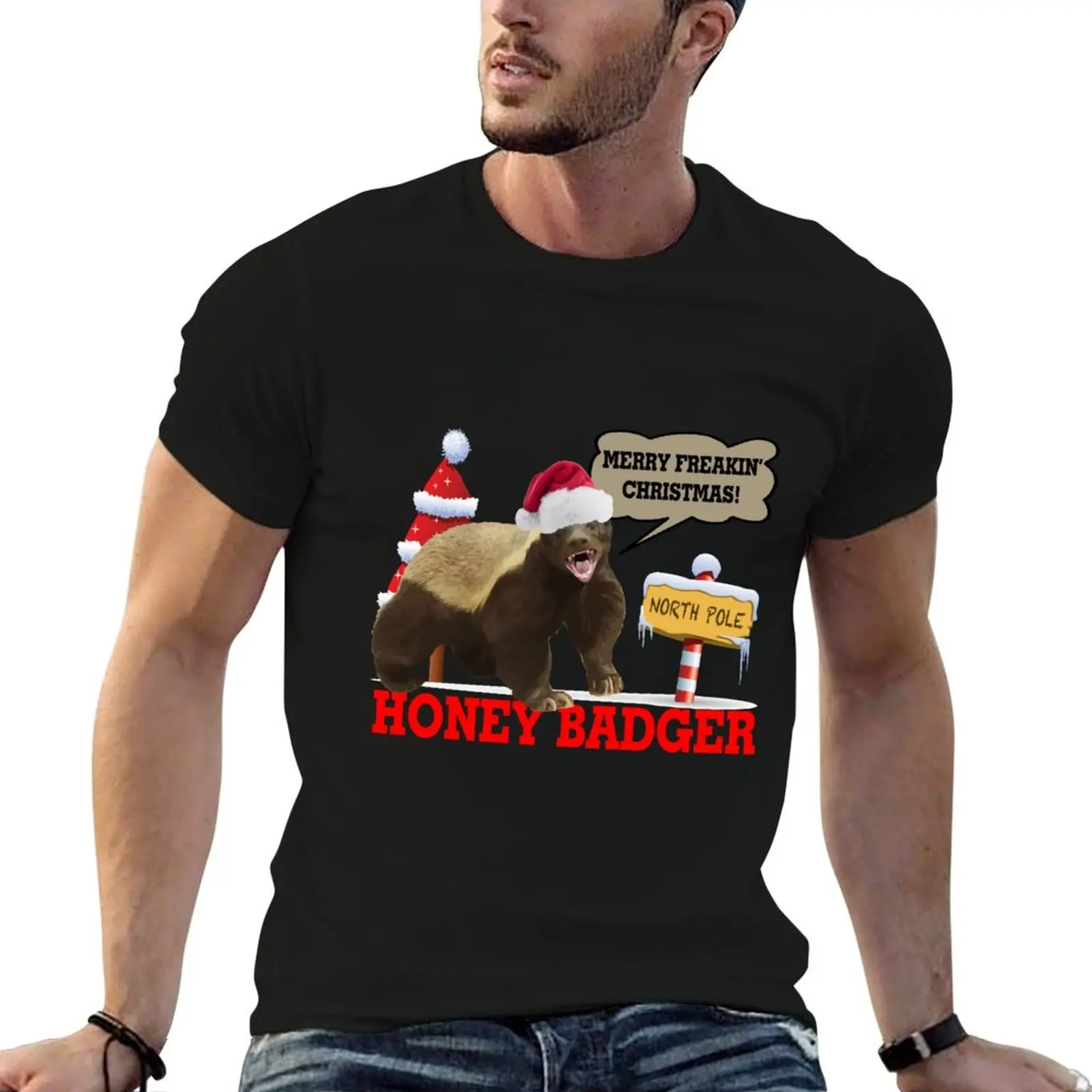 

Honey Badger Merry Freakin' Christmas Tri-blend T-Shirt graphic shirts shirts graphic tees fruit of the loom mens t shirts