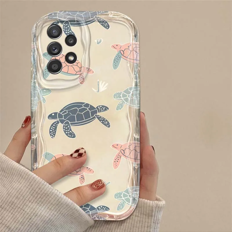 เคสโทรศัพท์ลายการ์ตูนเต่าทะเลสำหรับ Samsung S25 S24 S23 S22 S21 S20 A04 A05s A05 A06 Ultra Plus FE 5G ลายคลื่นน้ำมัน