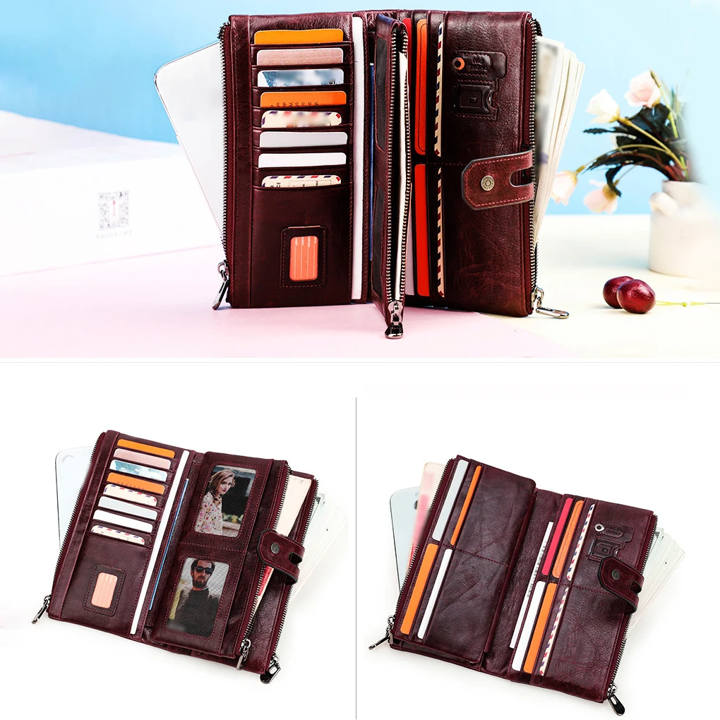 Women Wallet Coin Pocket Solid Color Rectangular Card Holder Purse Coffee