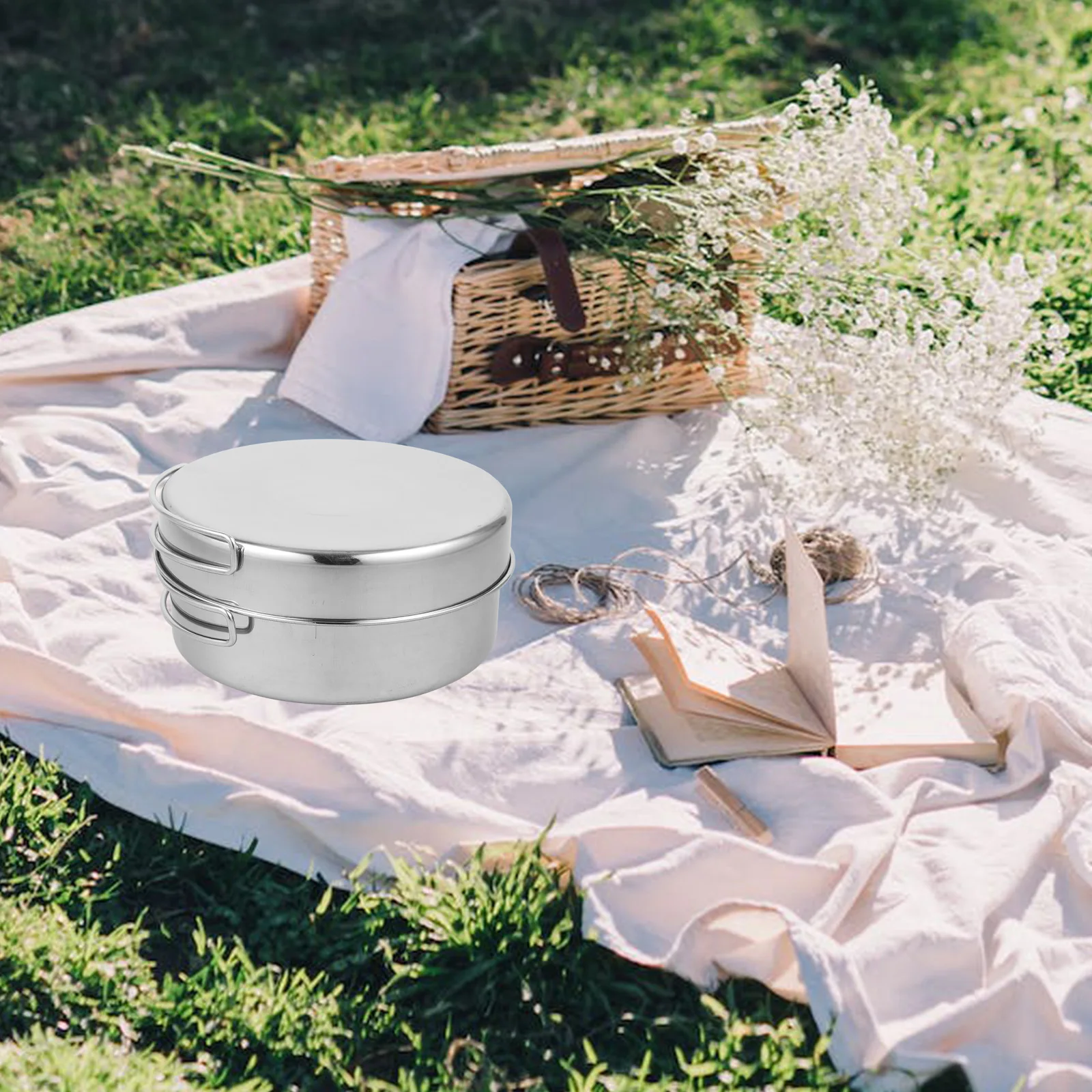 

4 Piece Stainless Steel Camping Cookware Set Compact Lightweight Portable Outdoor Hiking Stew Pot Pan Plates Cups