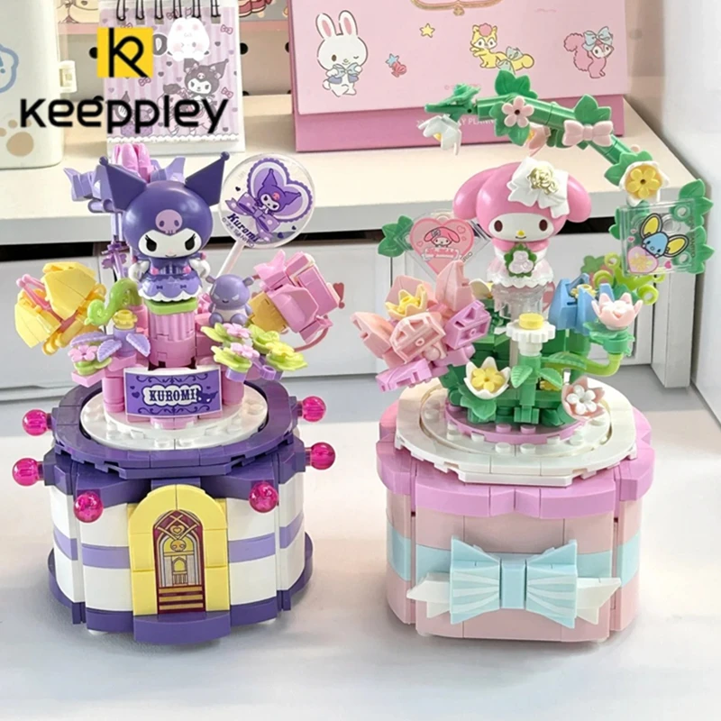 

Keeppley Sanrio строительные блоки Hello Kitty музыкальная шкатулка украшения mymelody модель Kuromi подарок kawaii сборка детские игрушки