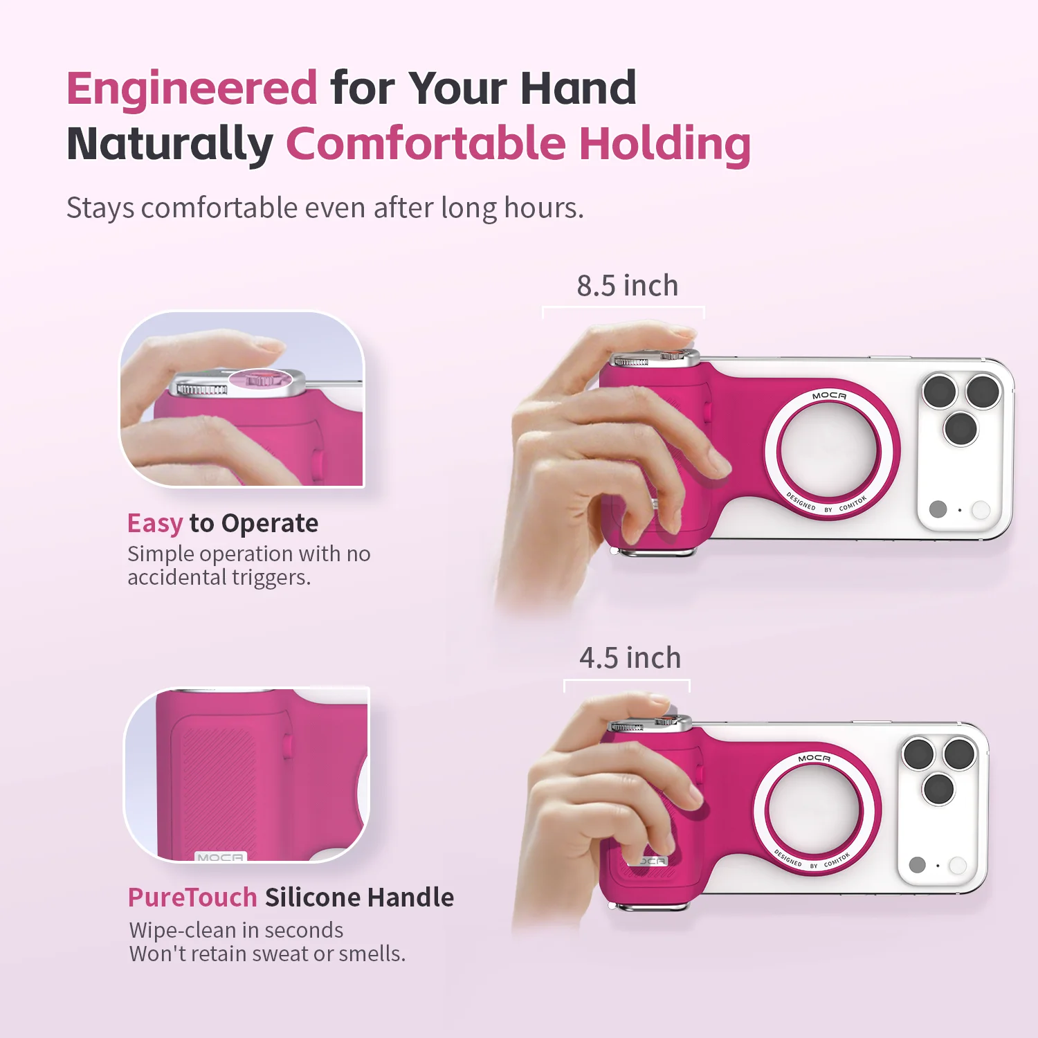 مقبض تحكم عن بعد بمقبض هاتف مغناطيسي من COMITOK لهاتف iPhone - استخدام بيد واحدة مدونة فيديو/Selfie مغناطيس قوي مضاد للانزلاق وقبضة ثابتة