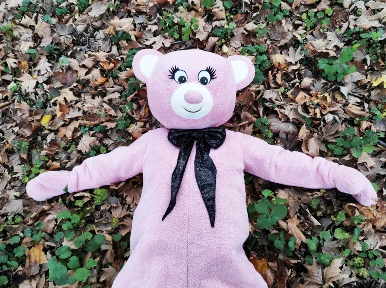 الوردي دمية دب زي التميمة مع القوس الأسود لحفلات الإعلان فستان بتصميم حالم الأطراف الحيوان كرنفال مرحلة العروض #3