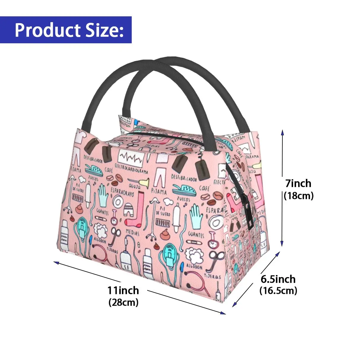 Bolsas térmicas rosas bonitas y frescas con estampado de enfermera, tela Oxford impermeable, bolsas térmicas portátiles con cremallera para el