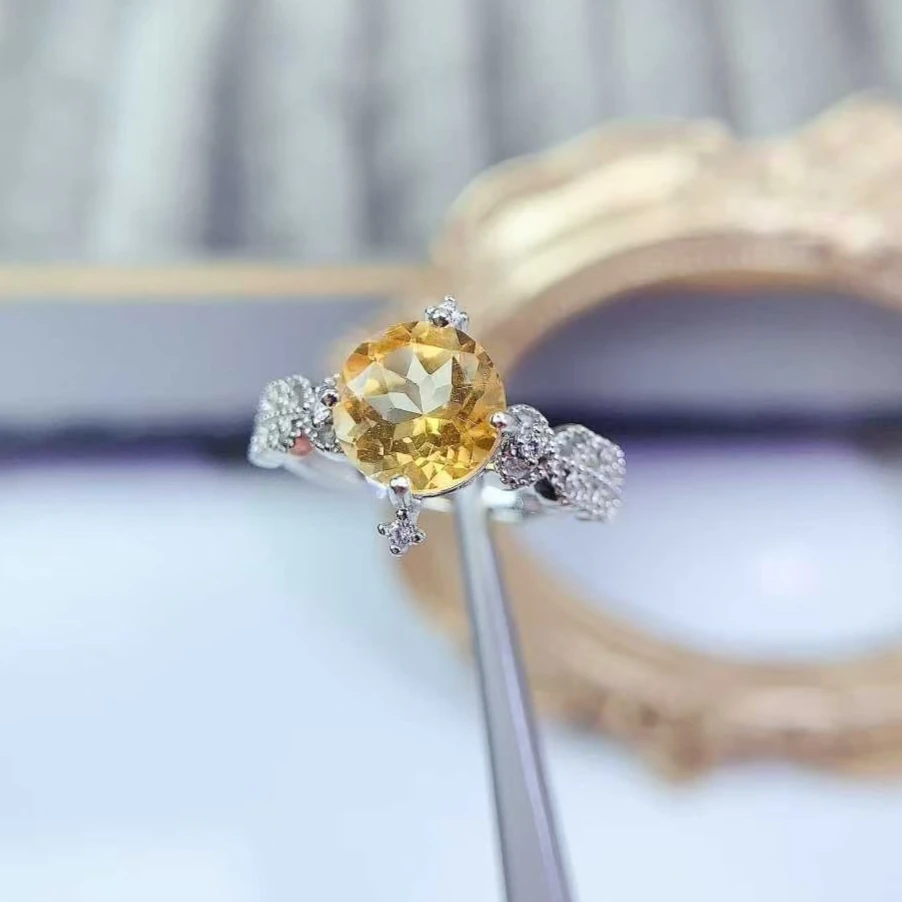 

Кольцо с натуральным цитрином класса VVS, серебро 925 пробы, ювелирные изделия с желтым кристаллом, 8 мм, 2 карата, кольцо из настоящего серебра с цитрином класса VVS