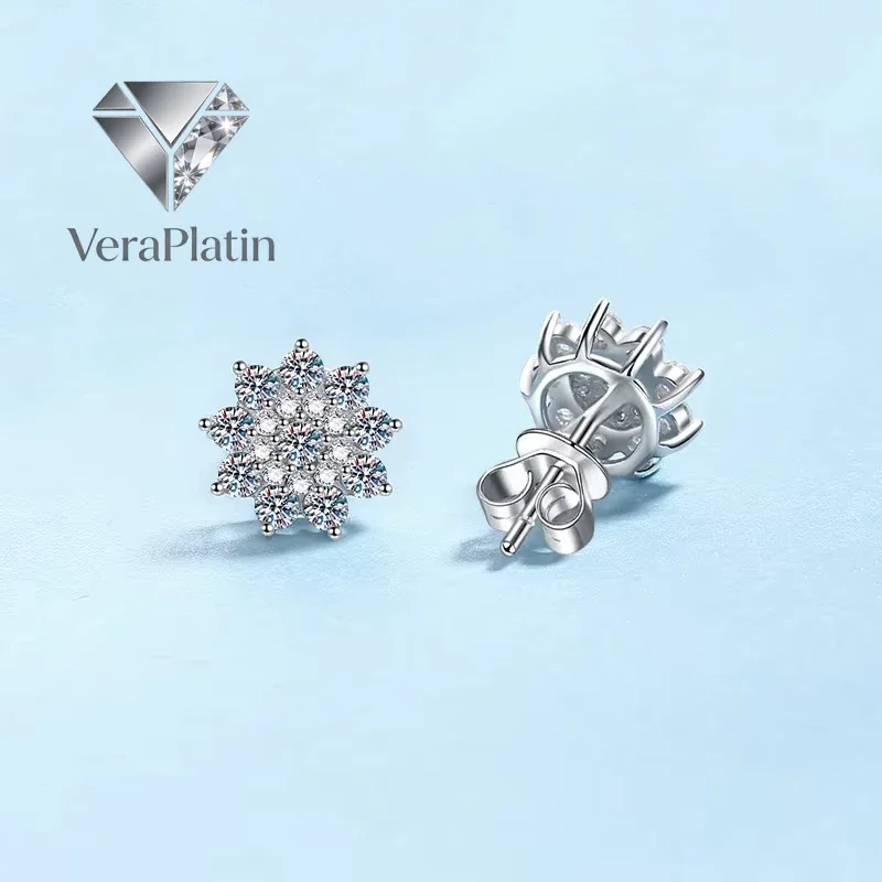 

VeraPlatin Women Valentine's Day 18K White Gold Wedding Stud Earrings 0.708CT Moissanite Diamond PT950 Platinum Girlfriend Birth