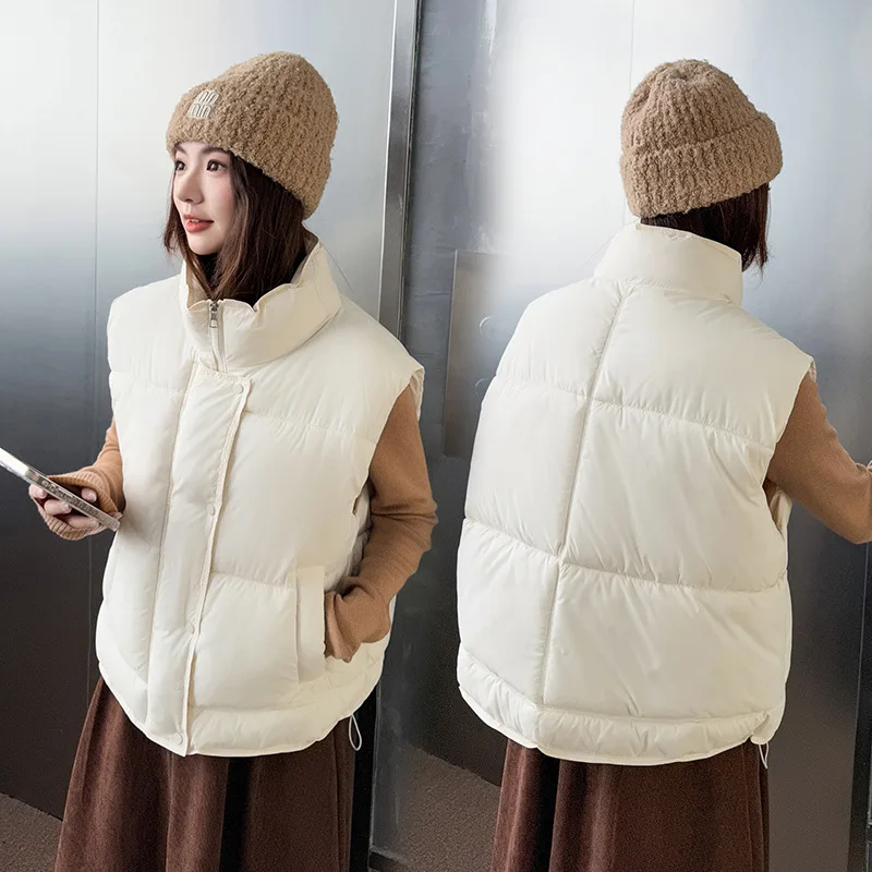 Women Solid Parkas Vest Coats Oversize Jacket Sleeveless Drawstring Hem Zipper Thick Loose Casual Office Lady Autumn Winter 2025