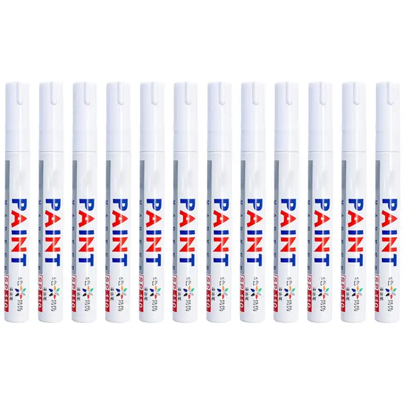 

White Paint Markers 12pcs Waterproof Paint Marker White Pen No Fading Quick Drying Vehicle Maintenance Tool Drawing Crafting