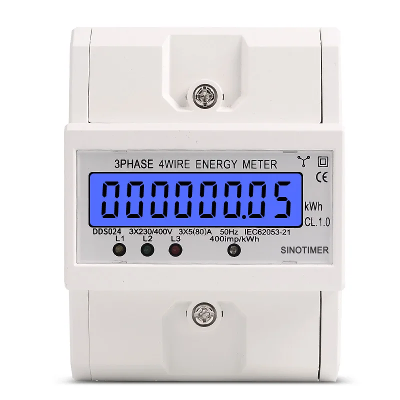 

Dds024 Three-Phase Backlight Display Household 380V Rail-Type Watt-Hour Meter 4P Watt-Hour Meter 5-100A 400V