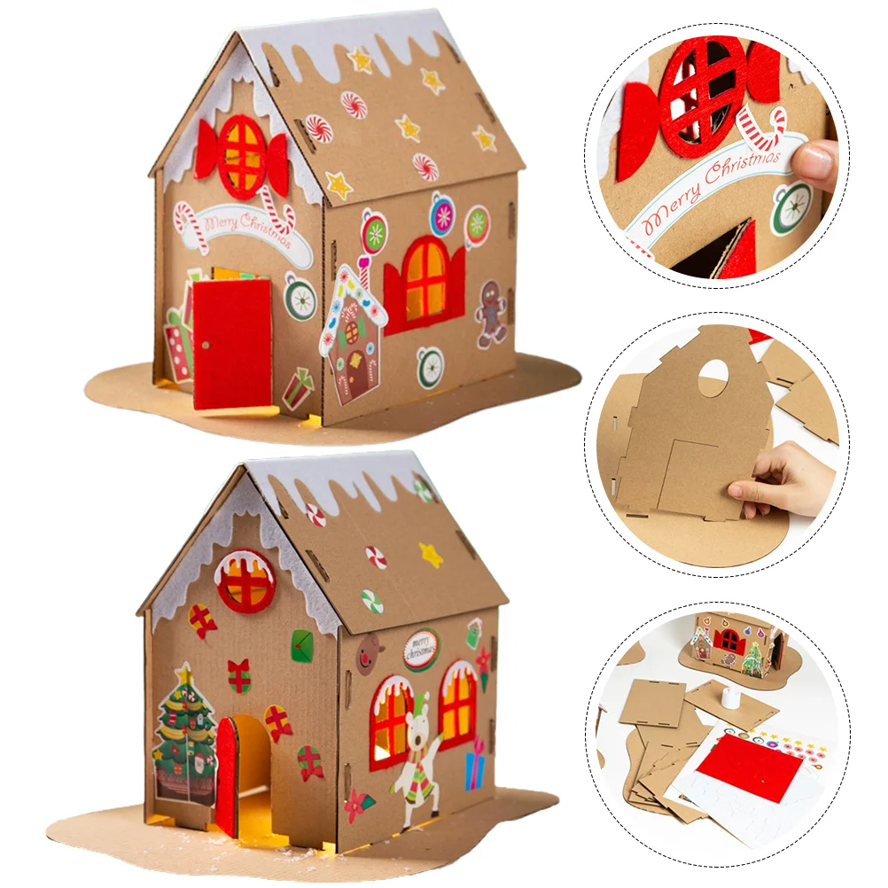 2 Sets DIY Biscuit House Educational Toy Creative Desktop Home Decoration Christmas Accessories Wooden Toys Luminous Material