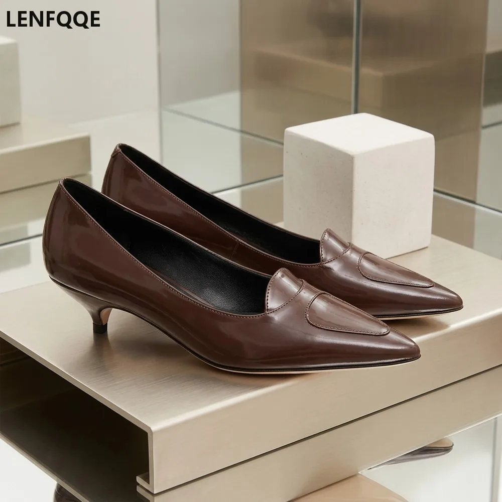 GMKANG Women's Pointed Toe Kitten Heels Slip-On Dress Shoes, Genuine Leather Comfortable Office Work Pumps, Classic Banquet