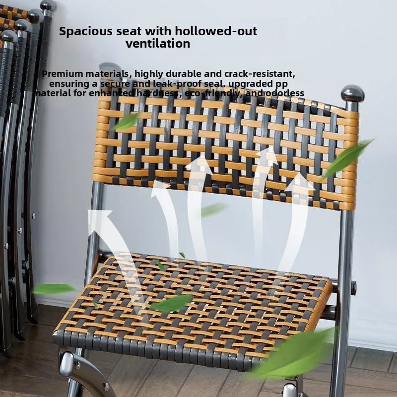 

Japanese Foldable Rattan Chairs Patio Armchair for Elderly Portable Camping Stool with Back Support Portable Outdoor Bistro Seat