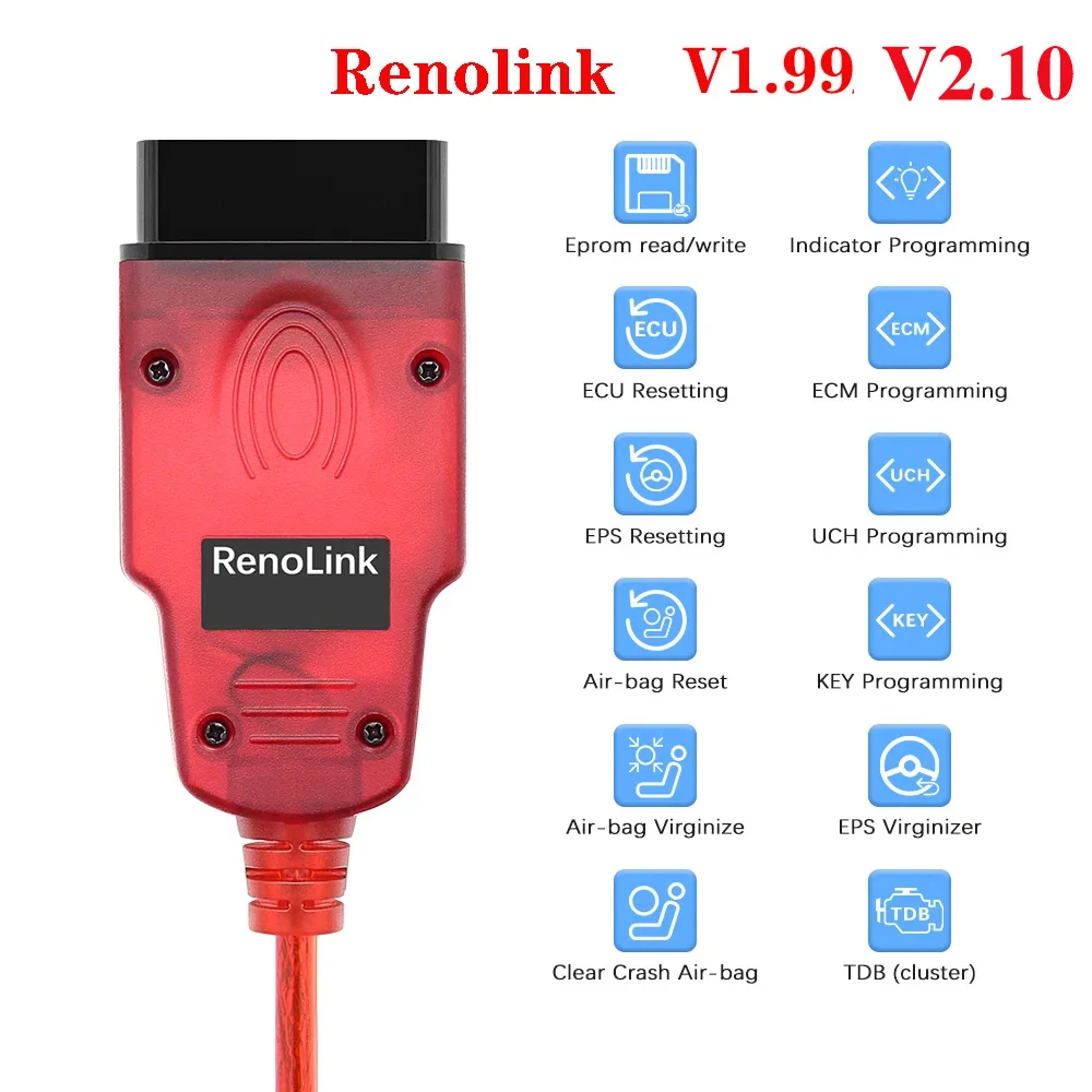 Renolink V1.99 V2.10 For Renault Car OBD2 ECU Programmer SRS Reset OBD2 Auto Diagnostic Tools ECM UCH Key Programmer