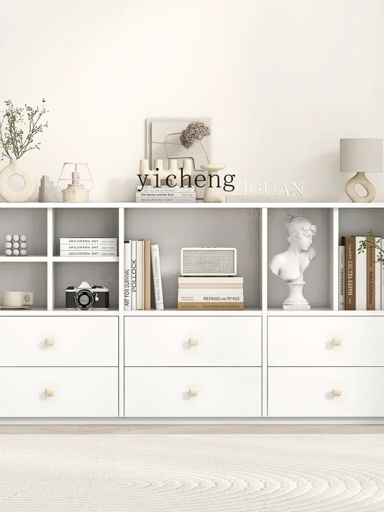 i10.9-Simple Natural Wood Grain White Living Room Sideboard Sofa Hallway Background Wall Curio Cabinet