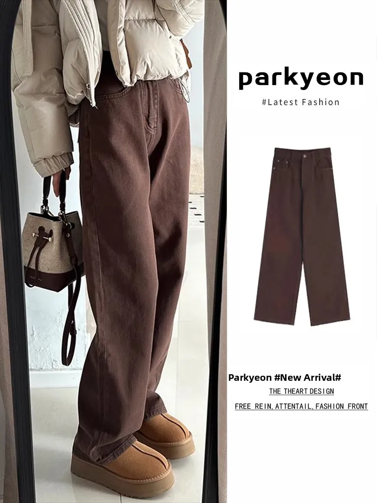 

High Waist Fleece Lined Wide Leg Jeans Women's Autumn Winter American Retro Straight Cut Floor Length Pants Slimming Effect
