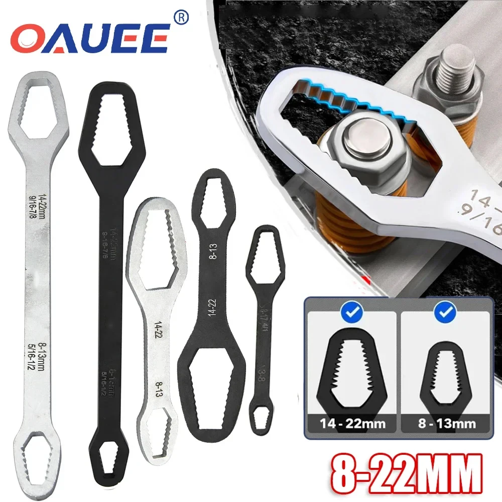 Oauee 8-22mm Universal Torx Wrench Self-tightening Adjustable Ratchet Wrench Torque Board Double-head Multipurpose Spanner Tools