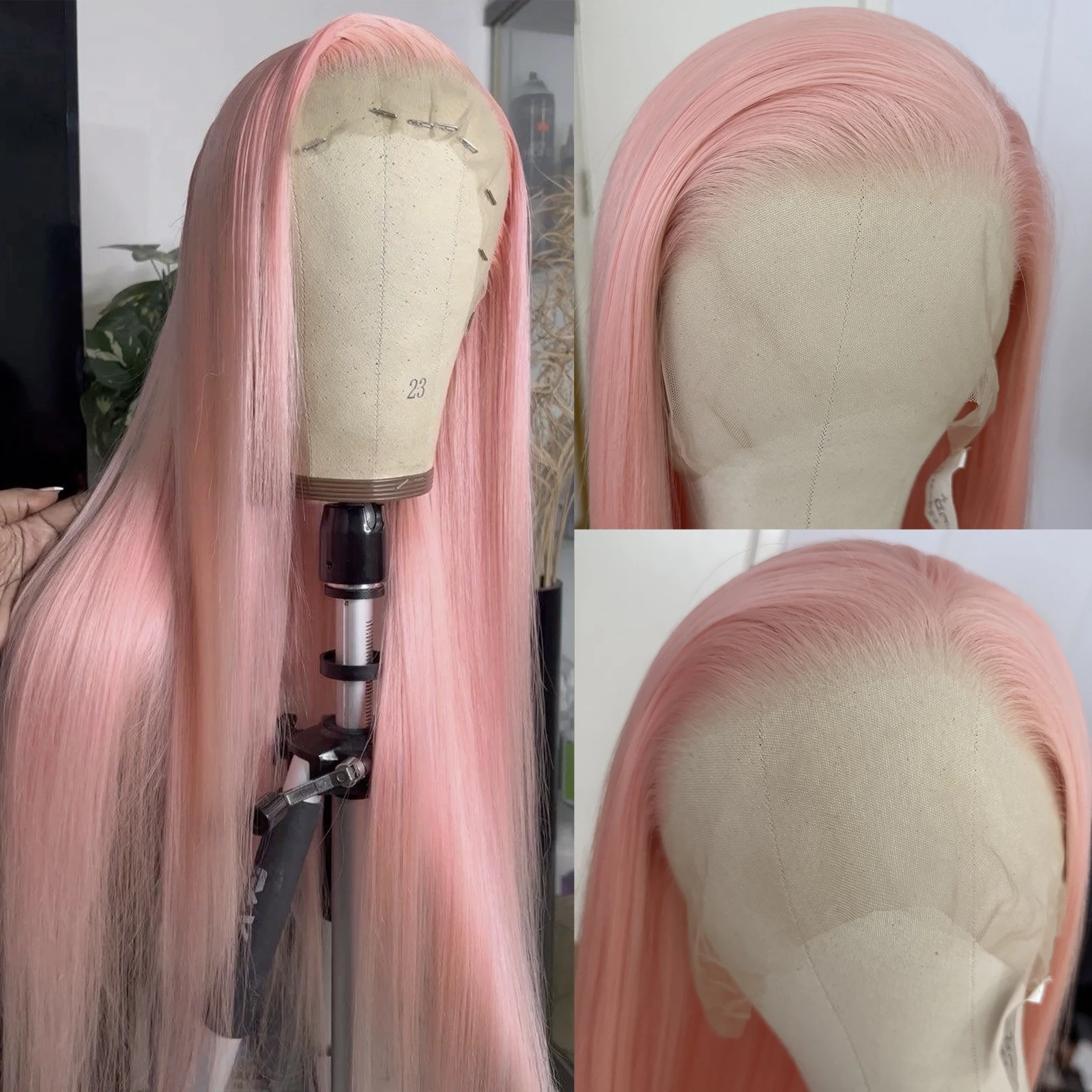 

Light Pink Lace Wig 13x4 Long Straight Synthetic Lace Front Wigs for Women Heat Resistant Natural Hairline Daily Cosplay Party