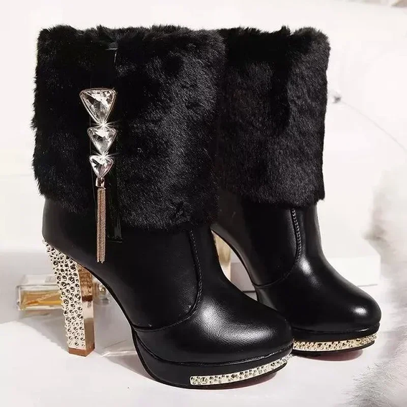 Winter Boot Frauen Schuh Winter Neue Stiefeletten Wasserdichte Plattform Frauen Stiefel Mode Strass High Heelsсапо Nang