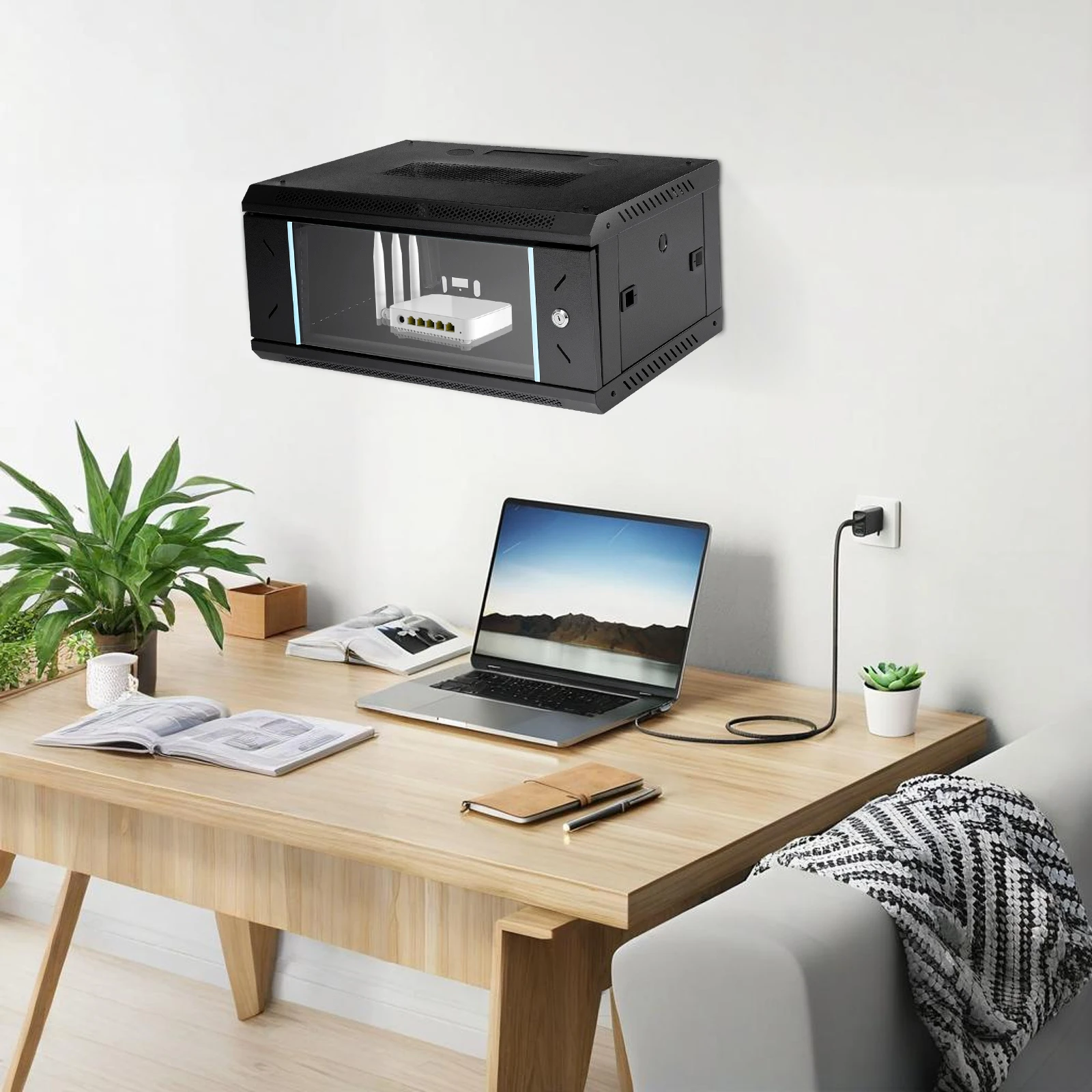 

4U Wall Mount Server Rack Cabinet Network Enclosure with Locking Tempered Glass Door Air Vents Deep for IT Equipment in Offices