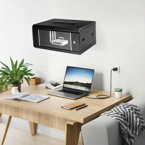 4U Wall Mount Server Rack Cabinet  Network Enclosure with Locking Tempered Glass Door Air Vents Deep for IT Equipment in Offices