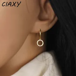 CIAXY Geometry Circle Ear Buckle Torus Full Zircon Earrings for Women Temperament 14K Gold Plated Jewelry Gifts