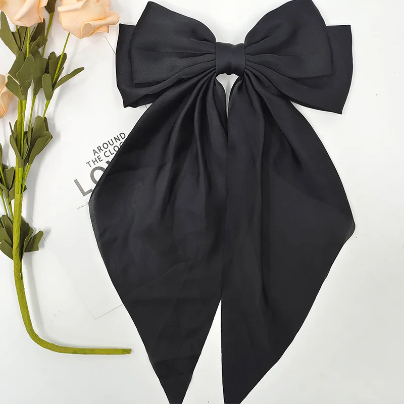 2Pcs/Set Elegant Bow Ribbon Hair Clip Women Fashion Solid Bowknot Satin Hairpin Barrettes Girls Ponytail Clip Hair Accessories image 6