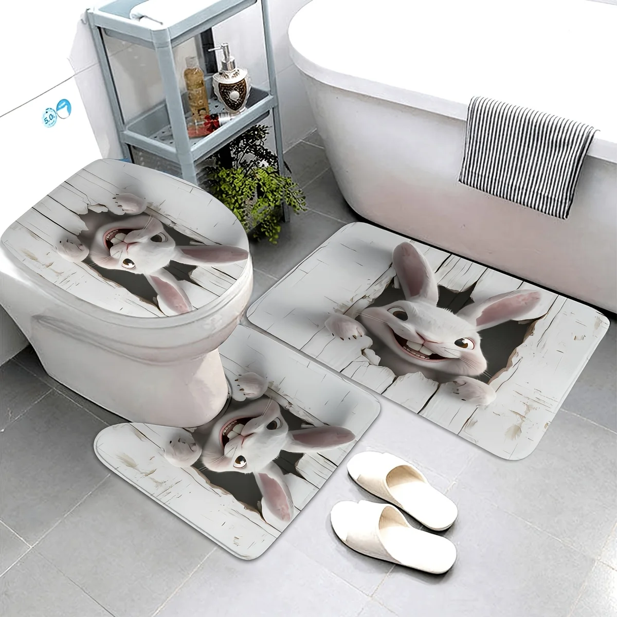 

Набор ковриков для ванной комнаты с пасхальным кроликом из 3 предметов, нескользящий коврик, можно стирать в машине, декоративное U-образное сиденье для унитаза и коврик для ванны