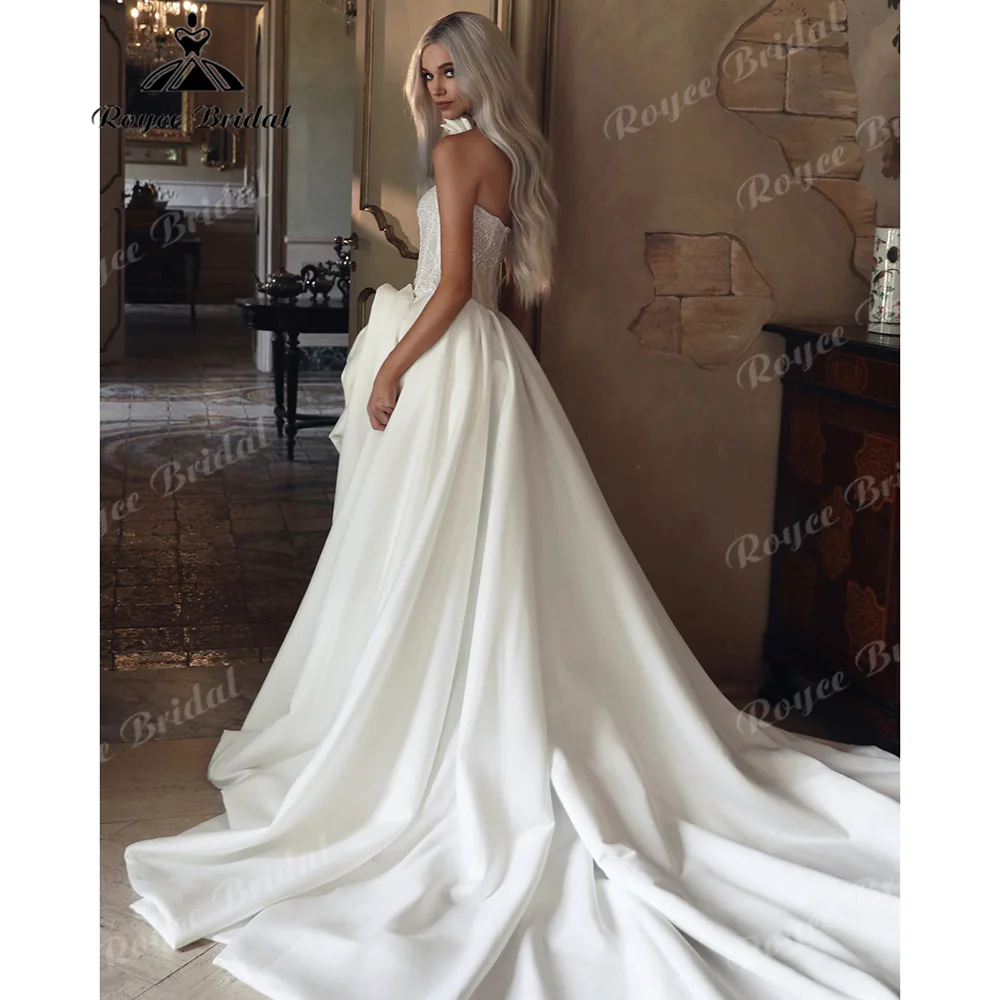 2027 Strapless Tube Ball Gown Wedding Dress Lace Corset Bodice Satin High Slit Bridal Gown Vestido De Novia Customized