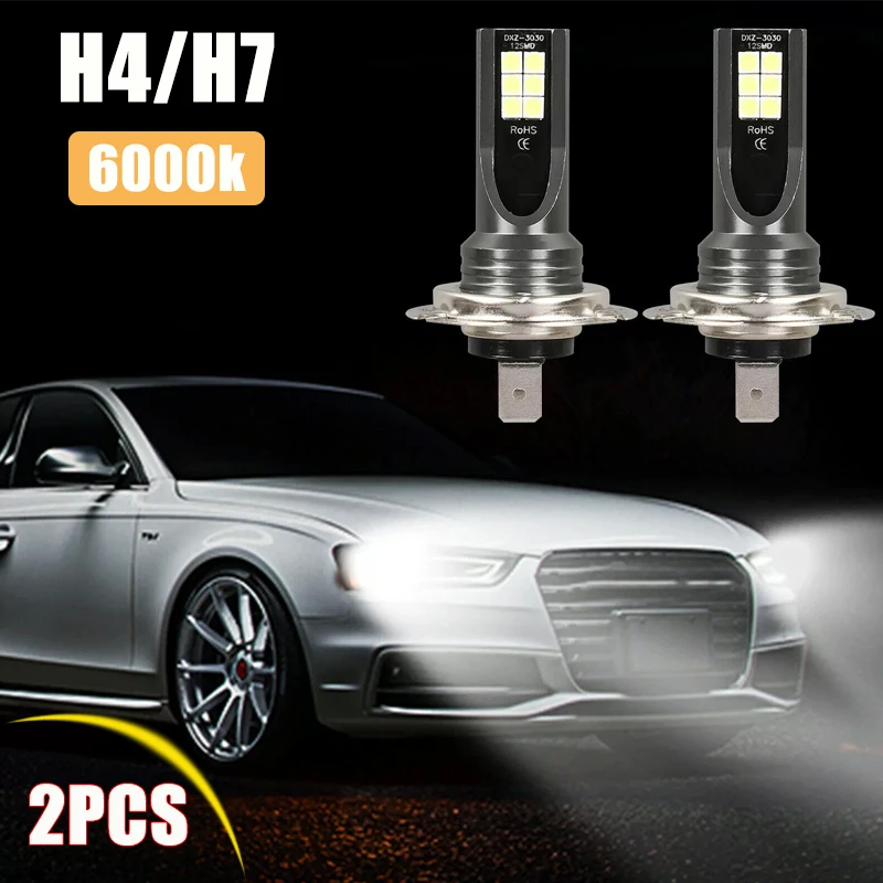 

2PCS LED Fog Light H4 H7 Car Headlight High Power Waterproof Bulb Super Bright 6000K Double Sided Durable Auto Accessories