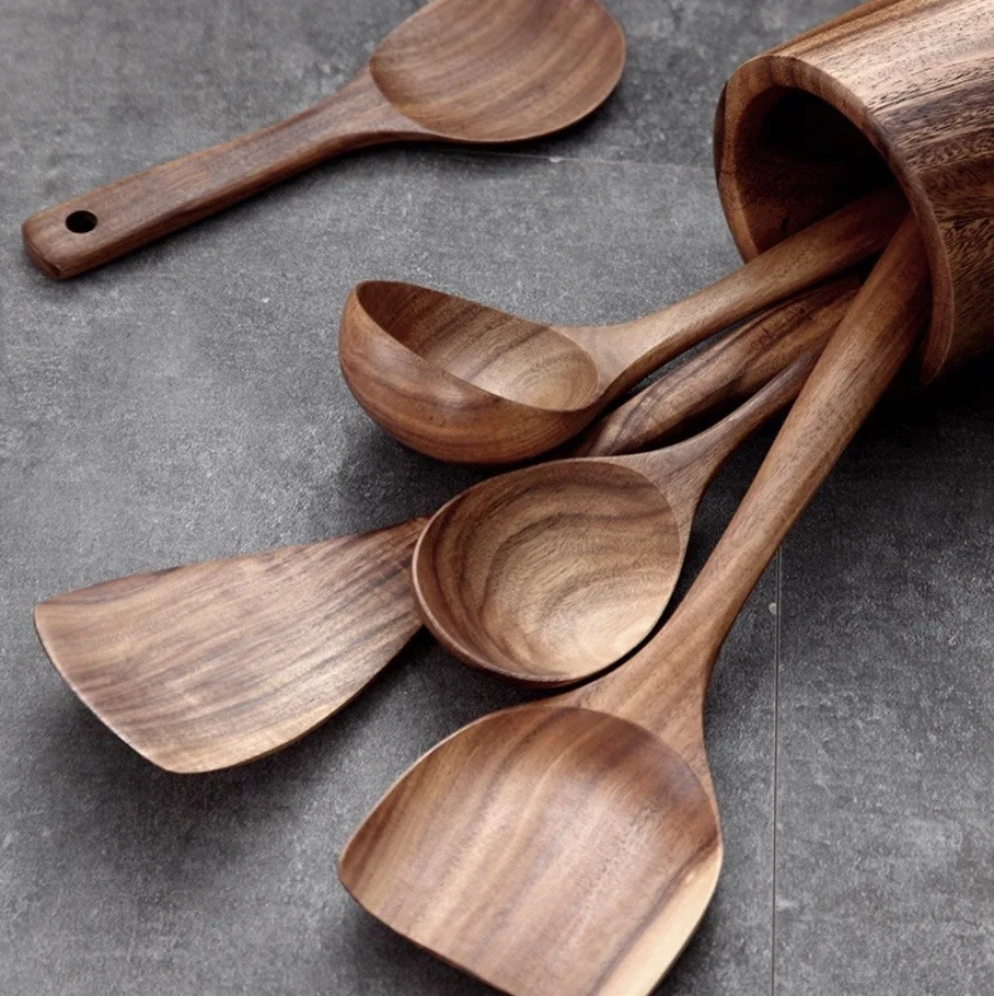 Withered San Chuang Acacia wooden spatula for household use, long handle wooden spatula, wooden kitchen utensils, rice spoon,